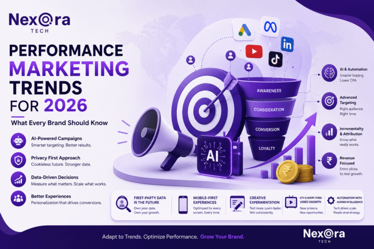 Performance marketing trends for 2026 with AI-powered advertising, advanced targeting, data-driven strategies, and conversion growth